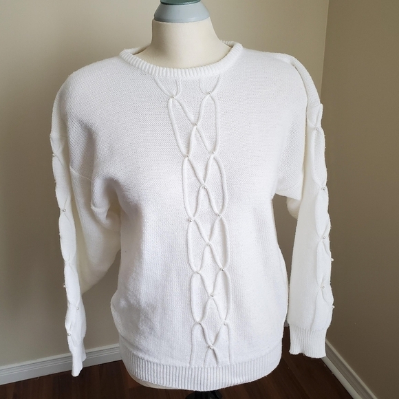 80's Vintage Rene de France Ivory/ White Knit Sweater Size Medium - Picture 7 of 7